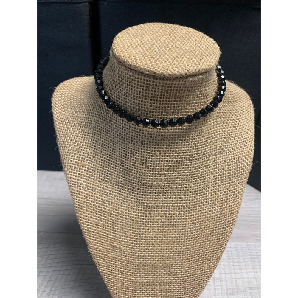 Express Beaded Choker Necklace Set Black Faceted & Blue Seed Beads 16 Inch